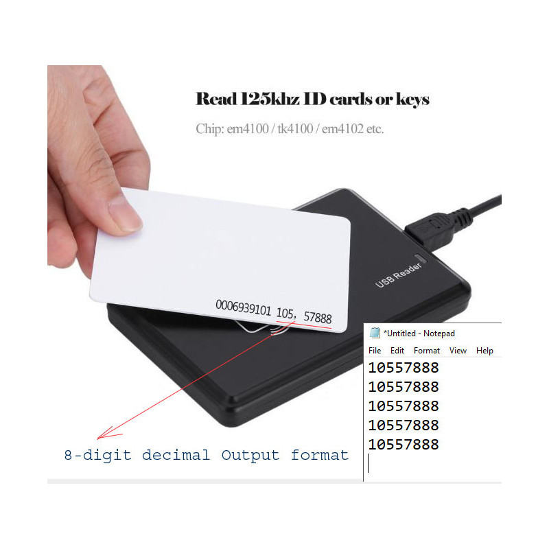 125kHz RFID Reader TK4100/EM4100 Plug-and-Play USB Keyboard Emul